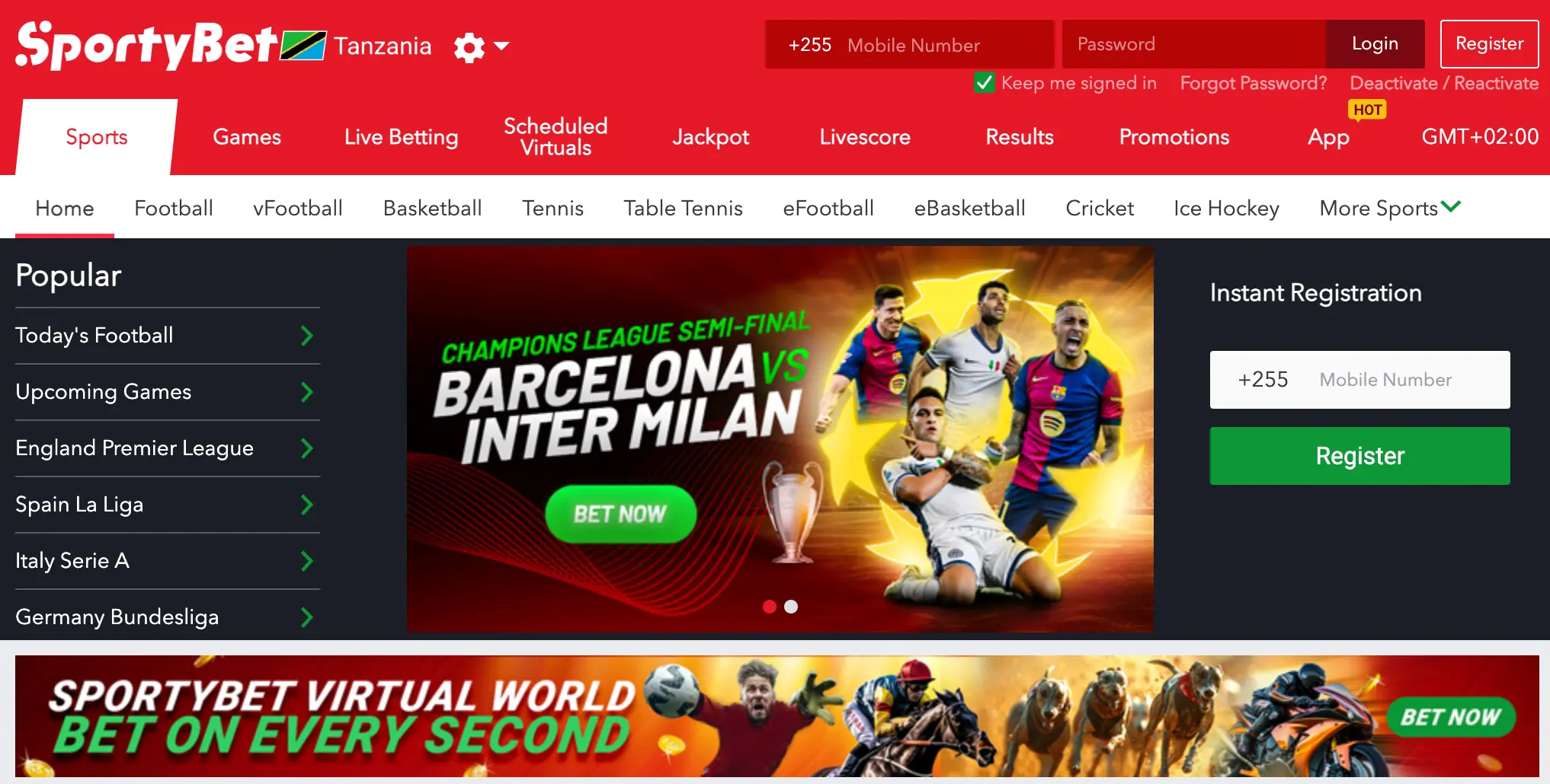 SportyBet Tanzania platform interface