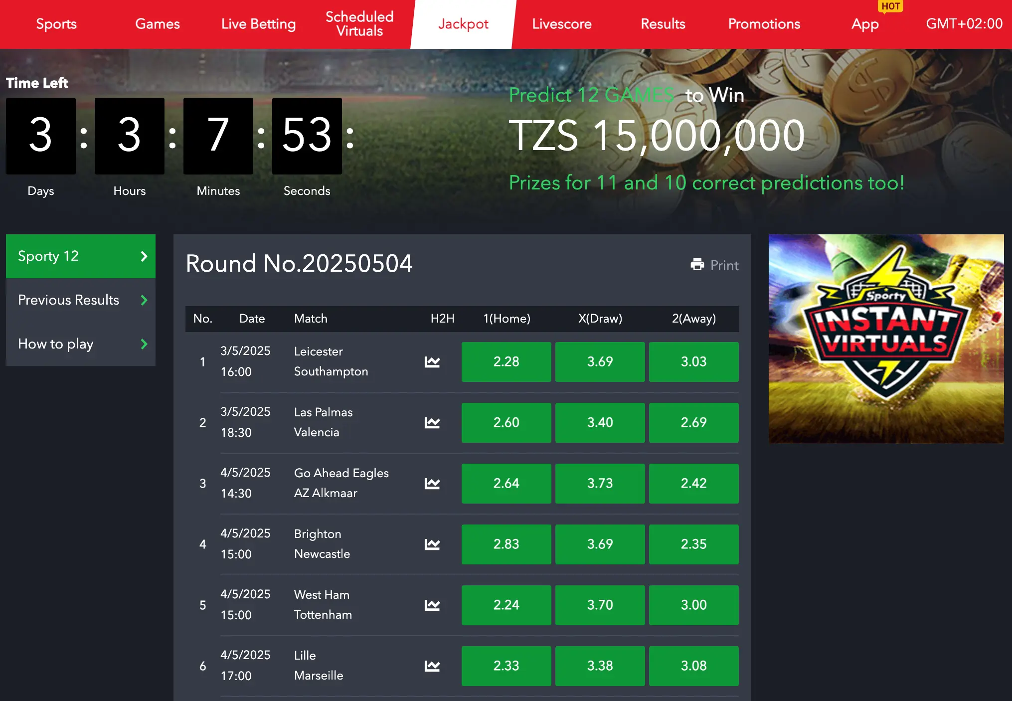 SportyBet Tanzania live betting dashboard