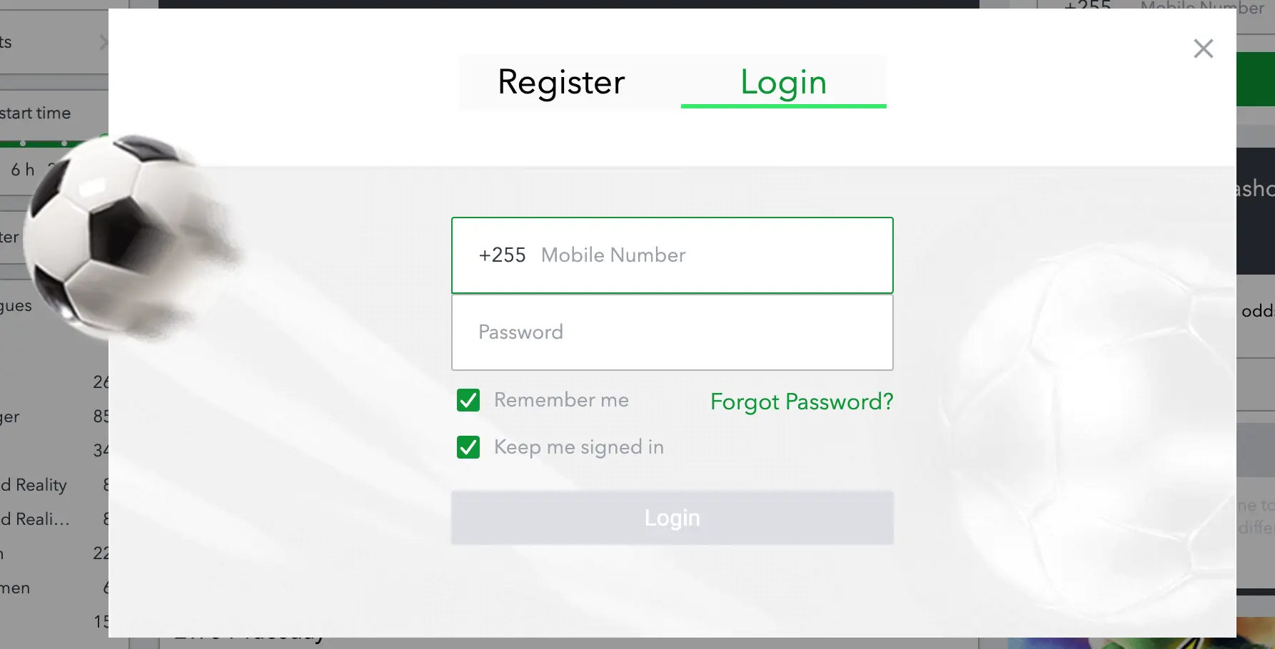 SportyBet Tanzania account login screen