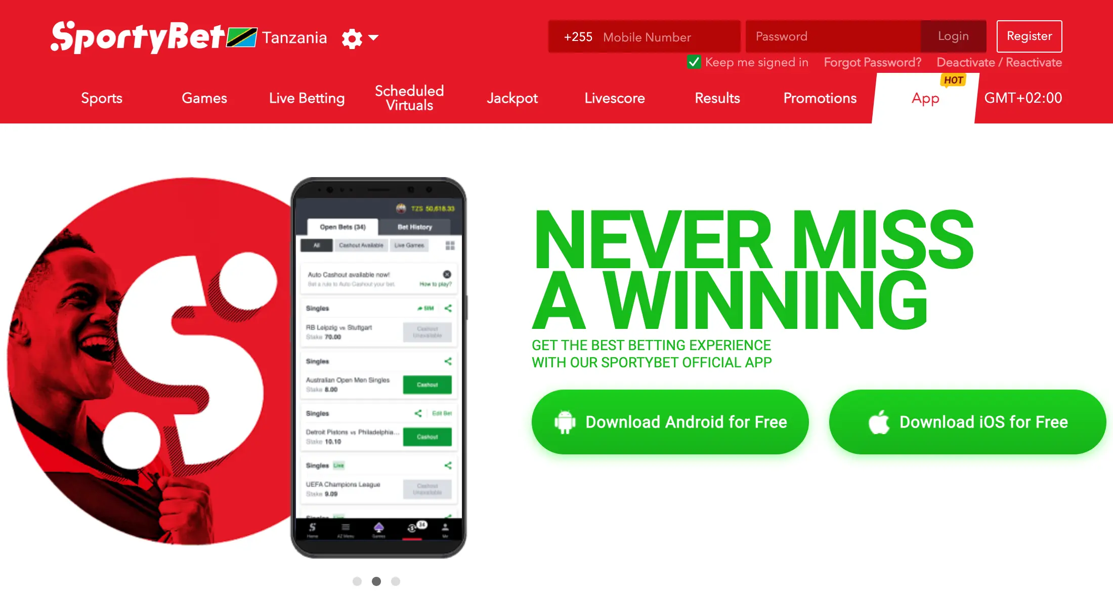 SportyBet Tanzania mobile application interface